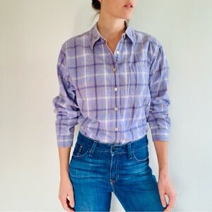 L L Bean Purple Plaid Women’s Large Long Sleeve Flannel Shell Button LL L.L. EUC